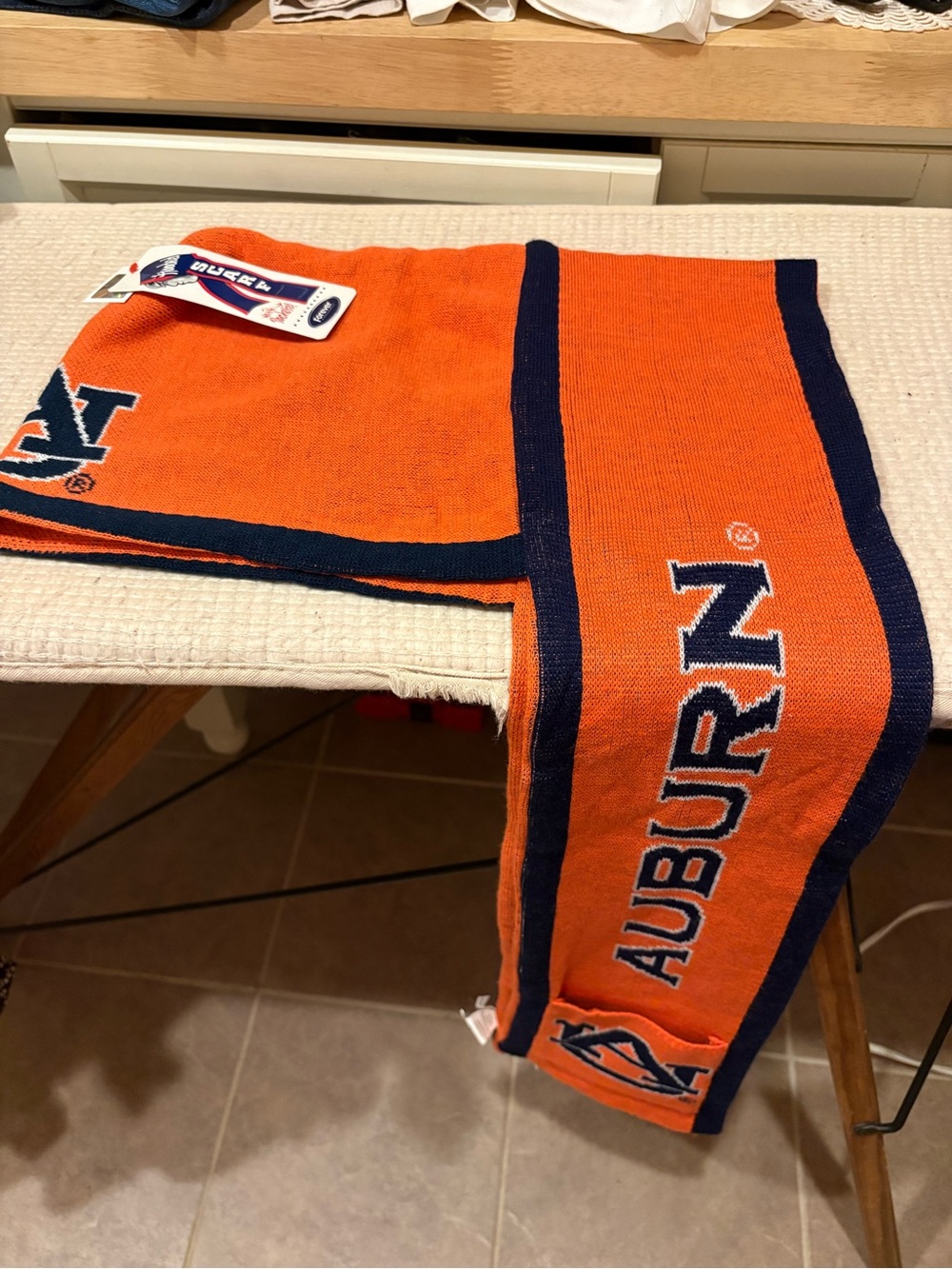 Forever 21 Orange and Navy Auburn Logo Knit Scarf With hoodie